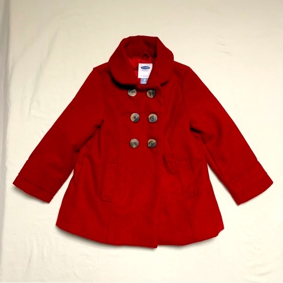 🆕 Red Pea Coat Girl’s 4T Preppy Classic Warm Winter Button Up Old Navy Holiday - Picture 1 of 8